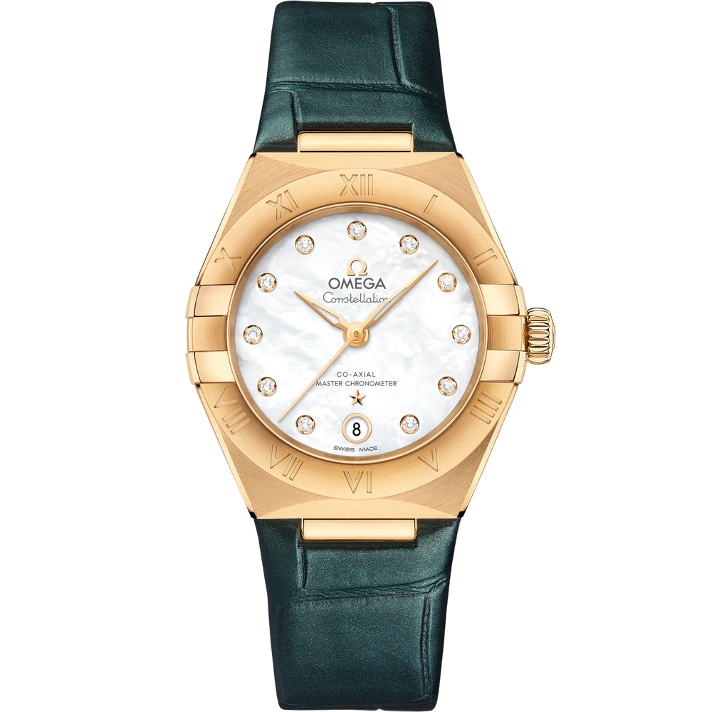 CONSTELLATION 29 MM, YELLOW GOLD ON LEATHER STRAP
