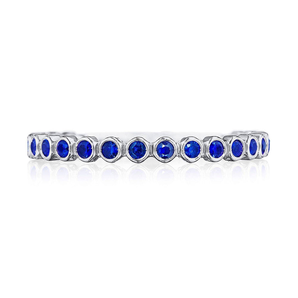Round Bezel Droplet Wedding Band with Sapphire