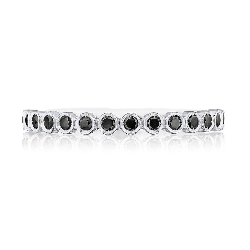 Round Bezel Droplet Wedding Band with Black Diamond