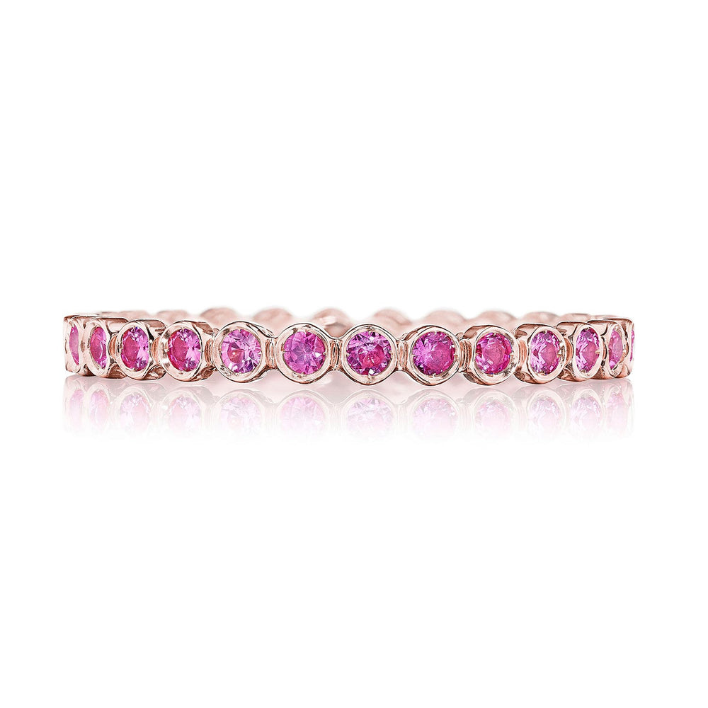 Round Bezel Droplet Wedding Band with Pink Sapphire