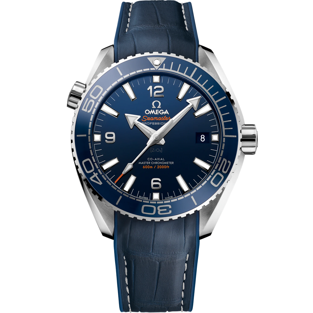 SEAMASTER PLANET OCEAN 600M 43.5 MM, STEEL ON LEATHER STRAP WITH RUBBER LINING