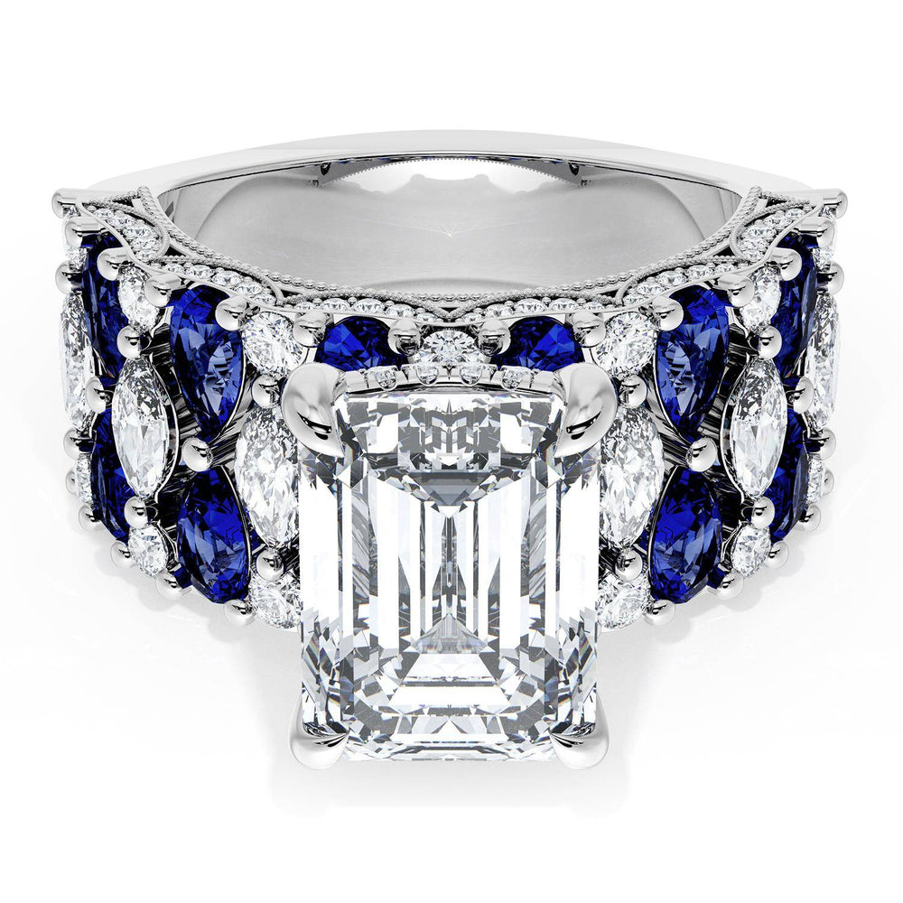 Emerald Solitaire Engagement Ring w/ North South Marquise & Pear Band