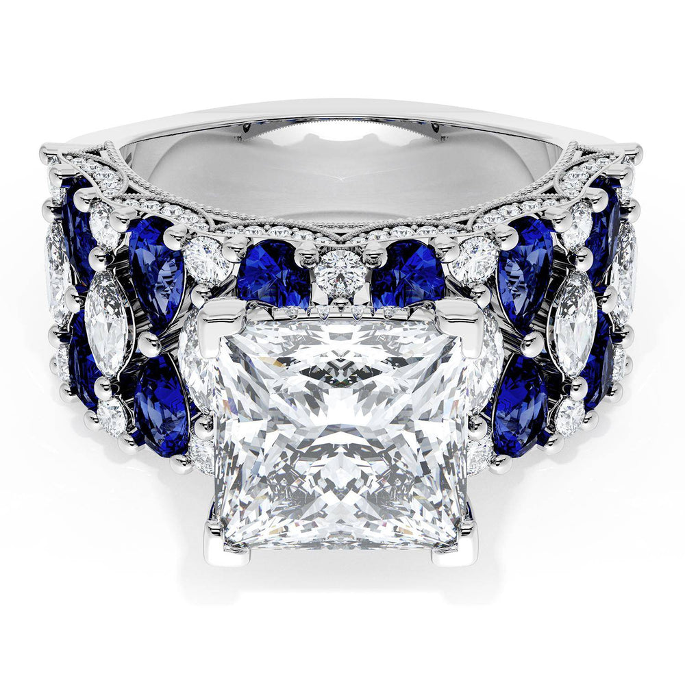 Princess Solitaire Engagement Ring w/ North South Marquise & Pear Band