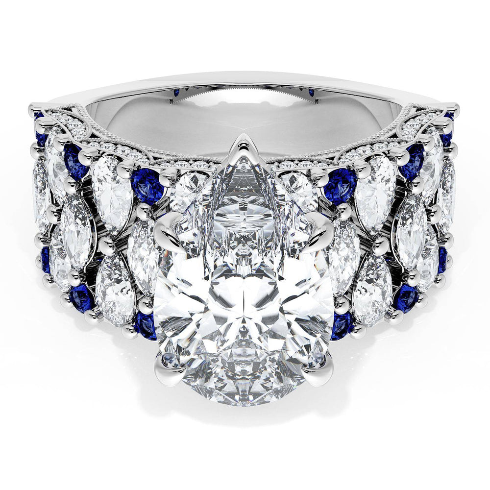 Pear Solitaire Engagement Ring w/ North South Marquise & Pear Band