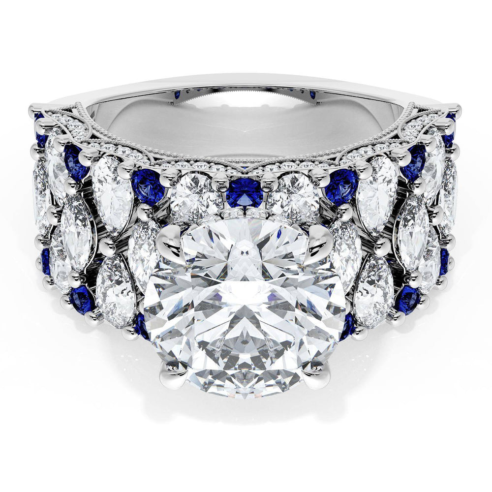 Round Solitaire Engagement Ring w/ North South Marquise & Pear Band