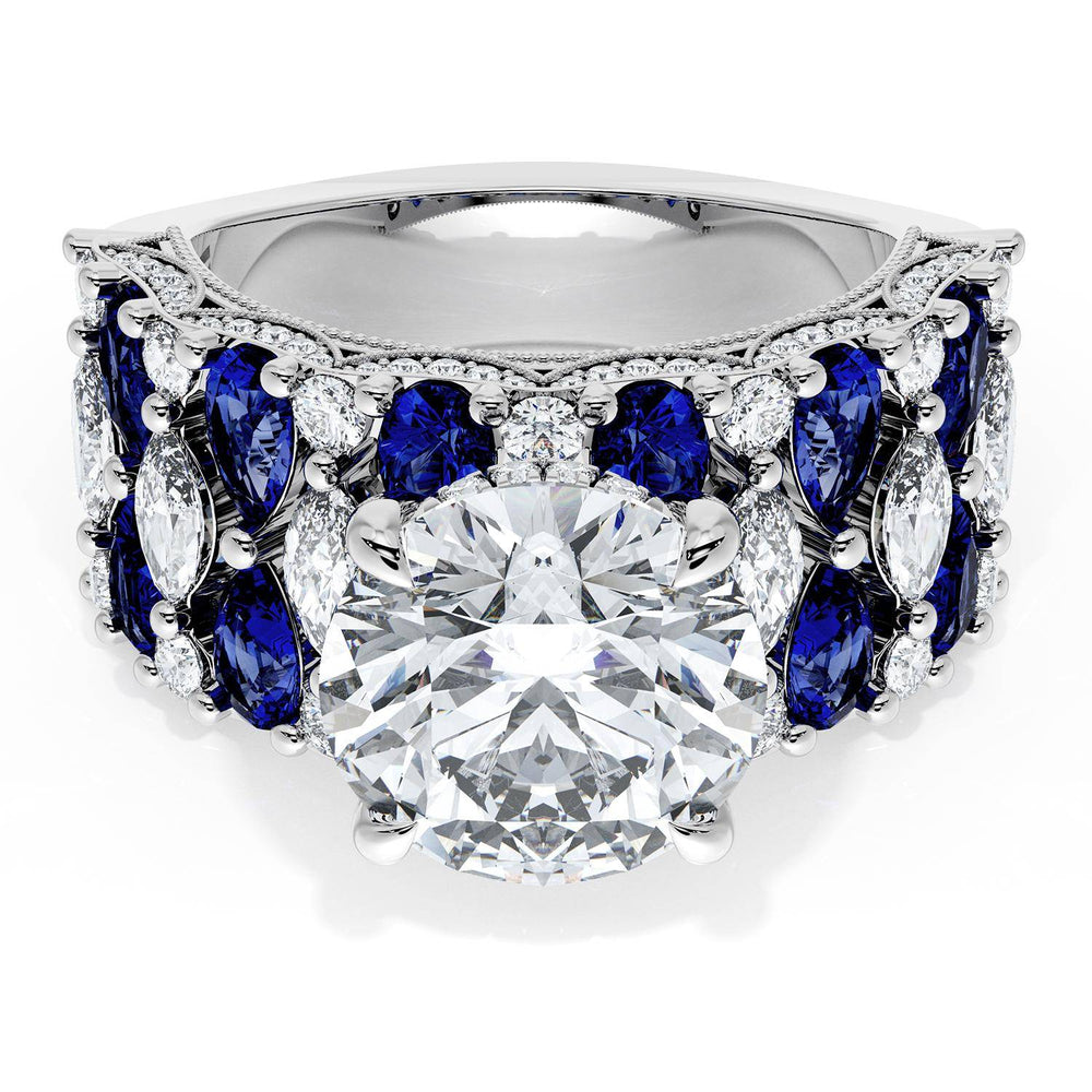 Round Solitaire Engagement Ring w/ North South Marquise & Pear Band