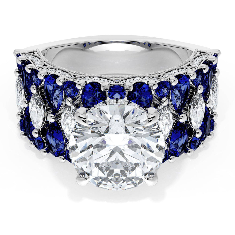 Round Solitaire Engagement Ring w/ North South Marquise & Pear Band