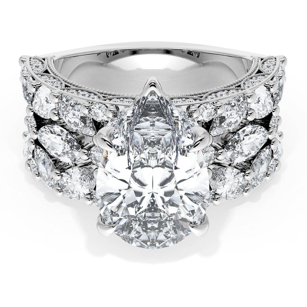 Pear Solitaire Engagement Ring w/ Marquise & Pear Band