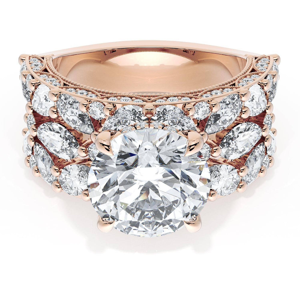 Round Solitaire Engagement Ring w/ Marquise & Pear Band