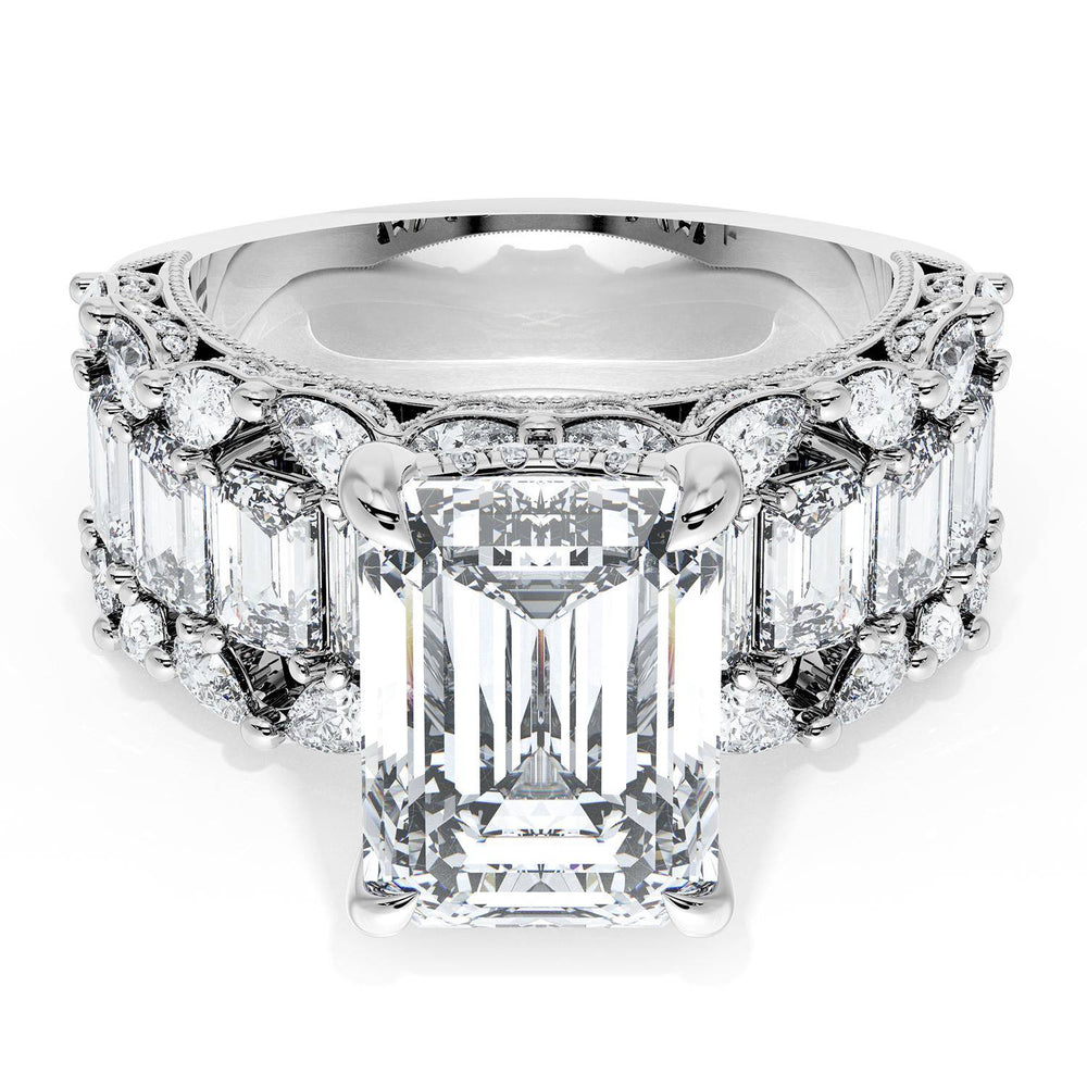 Emerald Solitaire Engagement Ring w/ Emerald & Pear Band