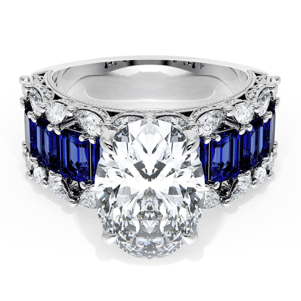 Oval Solitaire Engagement Ring w/ Emerald & Pear Band