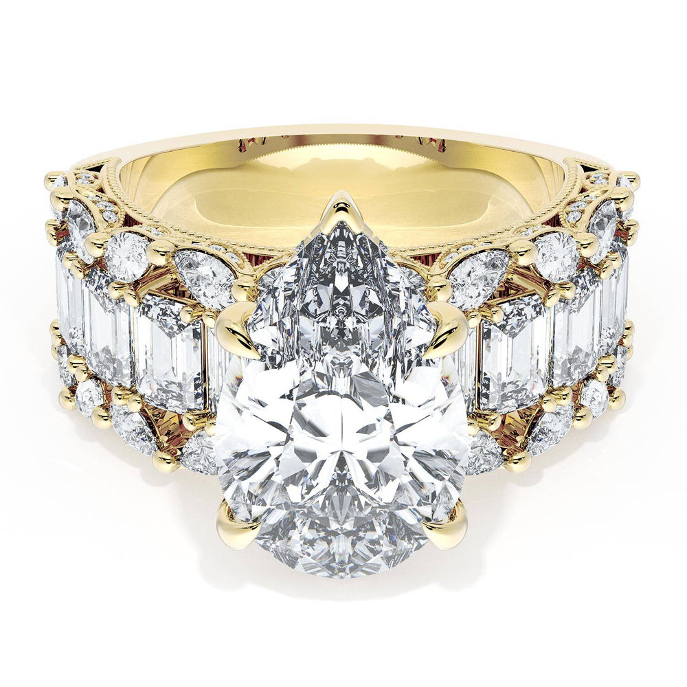 Pear Solitaire Engagement Ring w/ Emerald & Pear Band