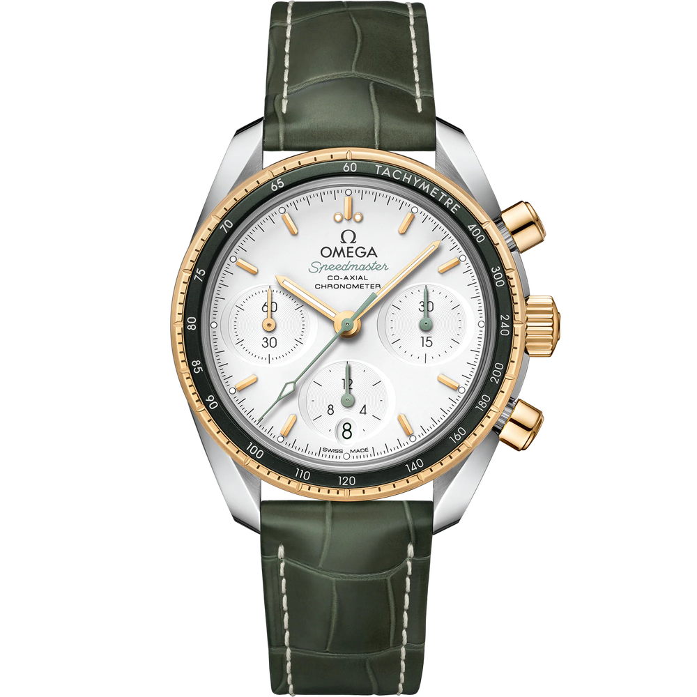 SPEEDMASTER 38 MM, STEEL - YELLOW GOLD ON LEATHER STRAP