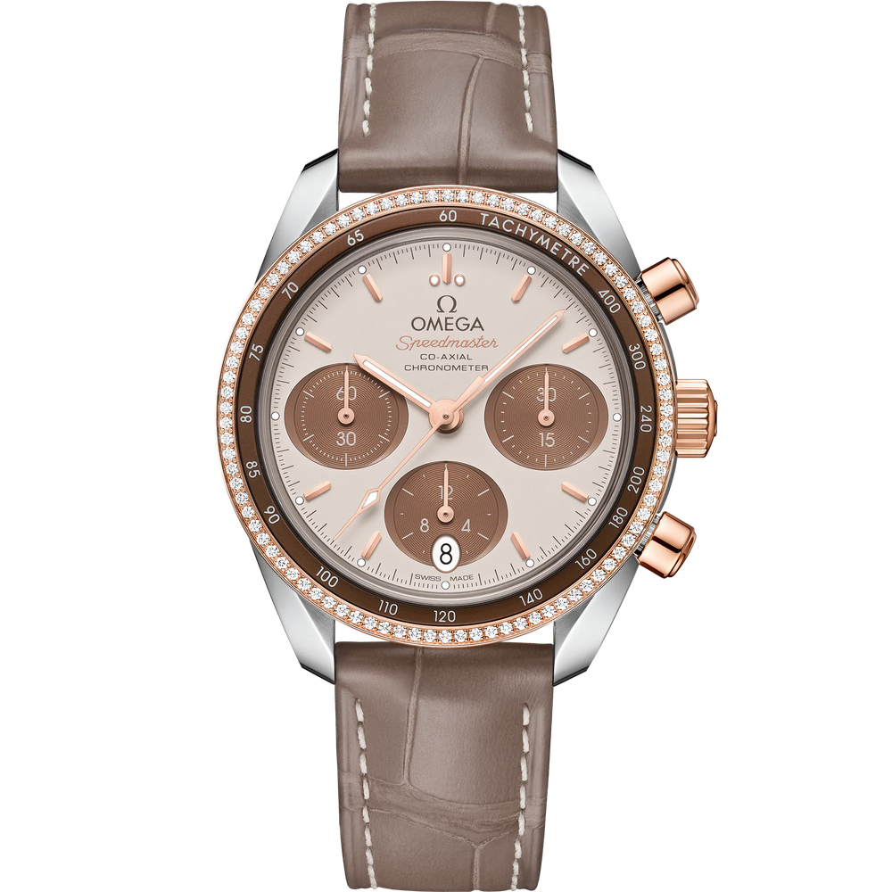 SPEEDMASTER 38 MM, STEEL - SEDNA™ GOLD ON LEATHER STRAP