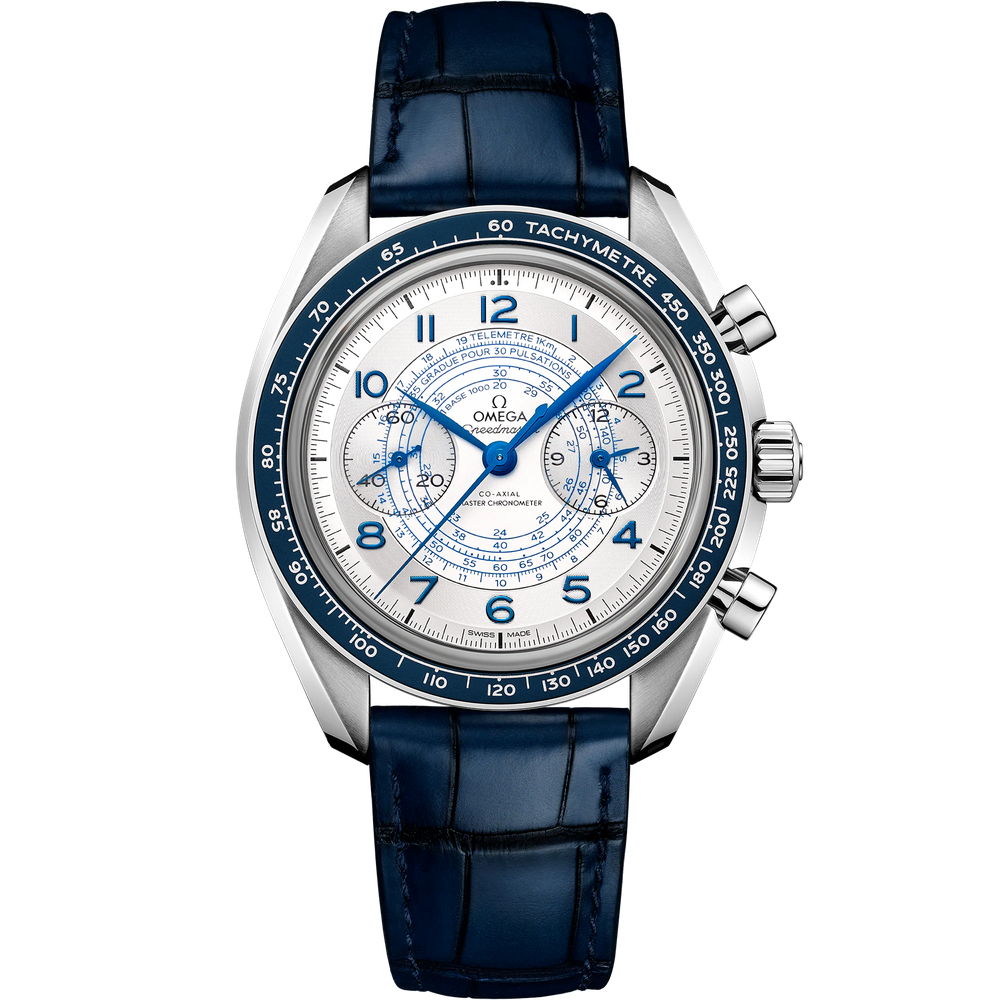 SPEEDMASTER CHRONOSCOPE 43 MM, STEEL ON LEATHER STRAP