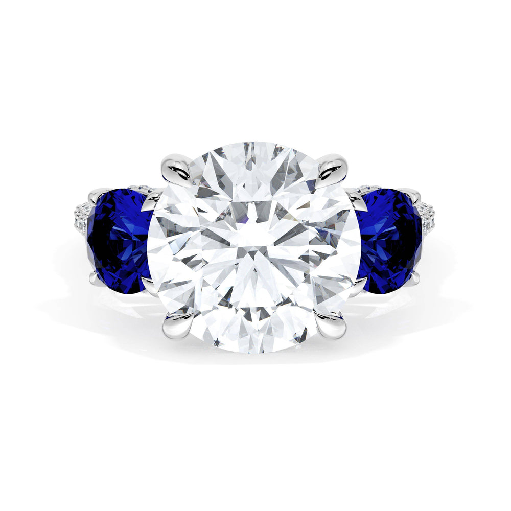 Round 3-Stone Engagement Ring in Blue Sapphire