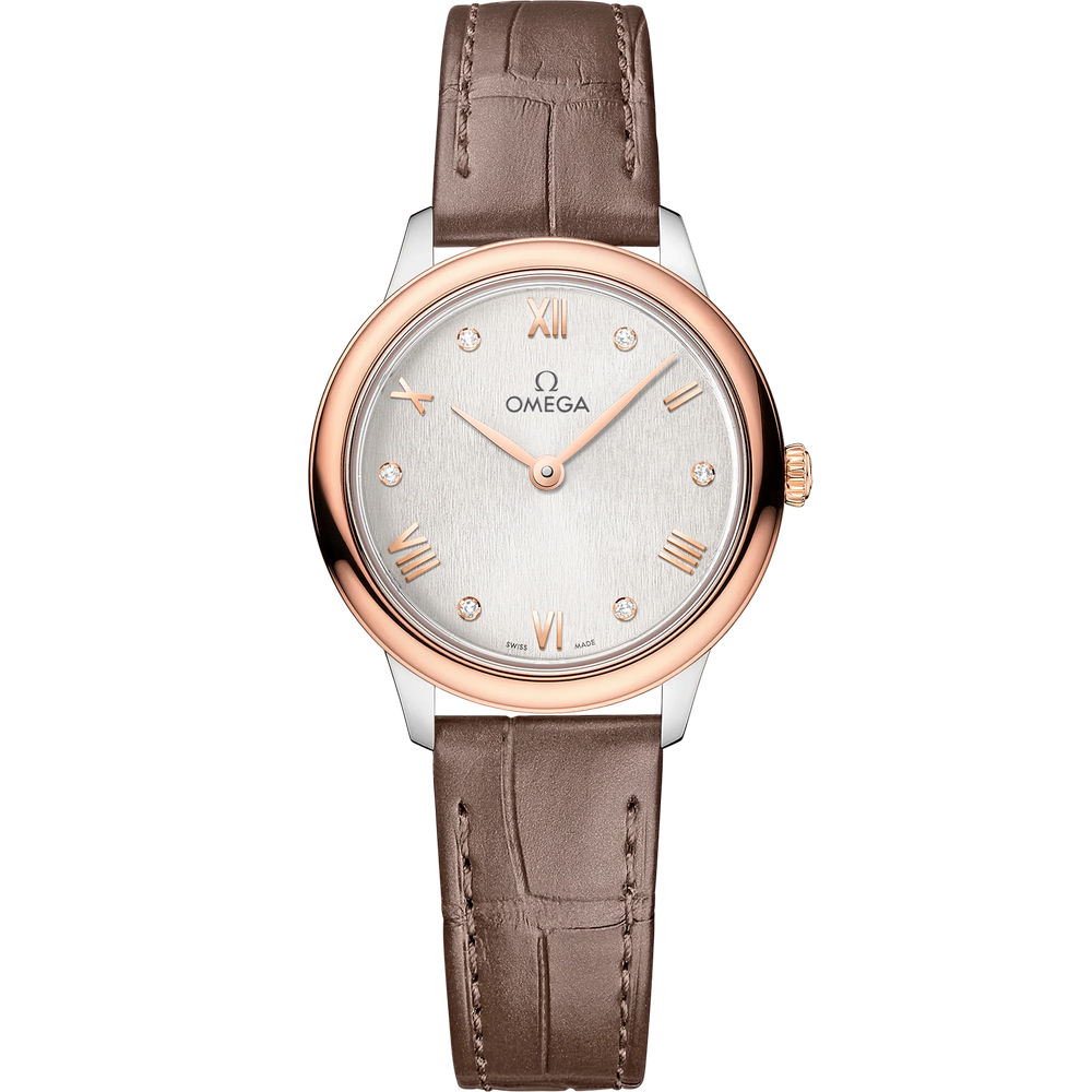 DE VILLE PRESTIGE 27.5 MM, STEEL - SEDNA™ GOLD ON LEATHER STRAP