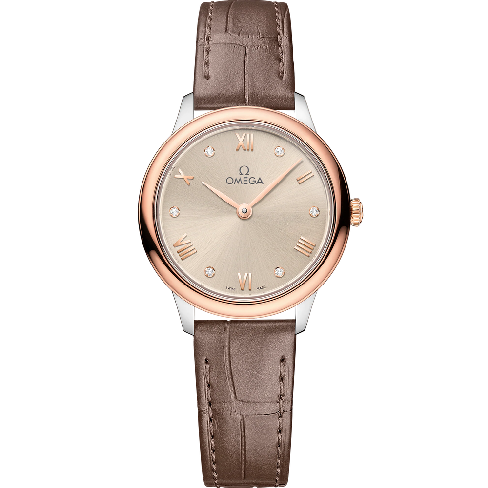 DE VILLE PRESTIGE 27.5 MM, STEEL - SEDNA™ GOLD ON LEATHER STRAP