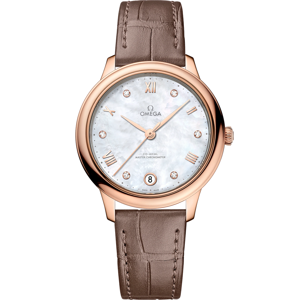 DE VILLE PRESTIGE 34 MM, SEDNA™ GOLD ON LEATHER STRAP