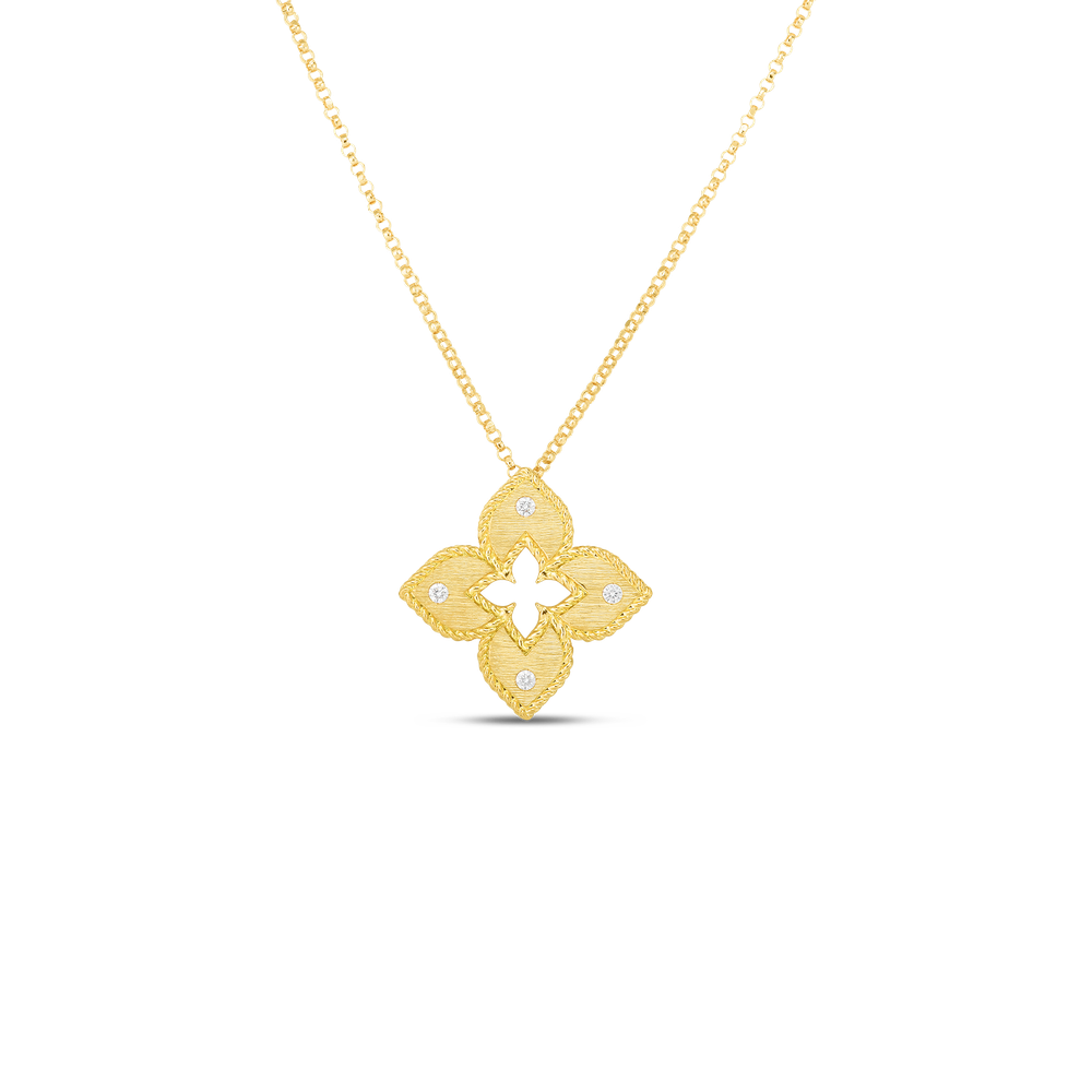 Petite Venetian Princess Diamond And Satin Finish Medium Flower Necklace