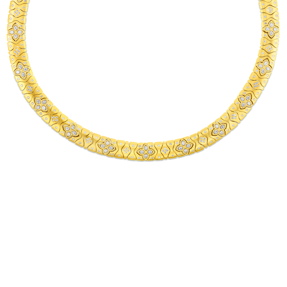 Royal Princess Flower Satin Finish And Diamond Narrow Collar Necklace
