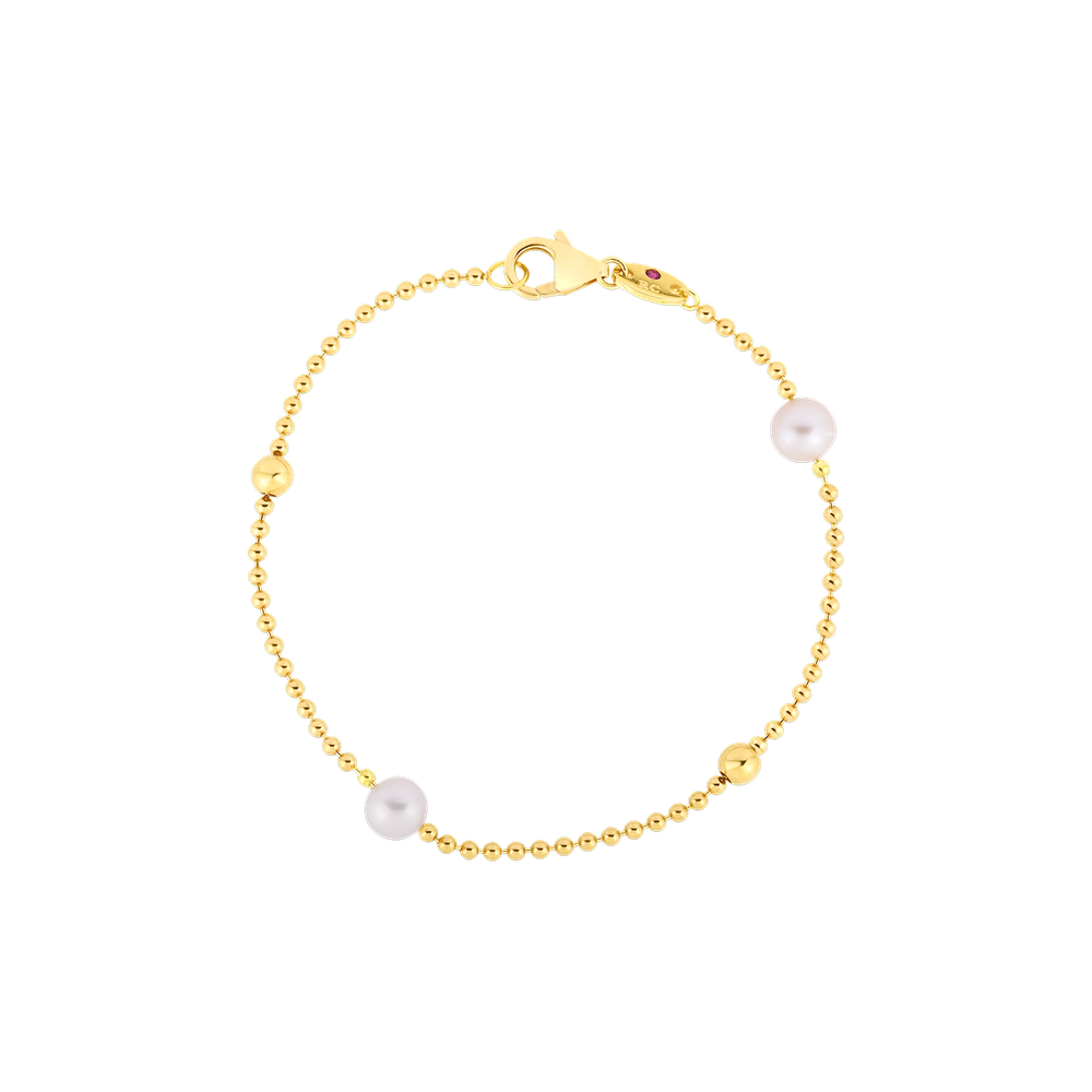 Designer Gold Pearl And Gold Bead Station Bracelet