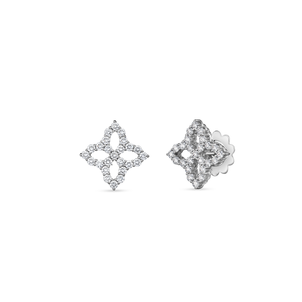 Diamond Princess Outline Flower Medium Stud Earrings