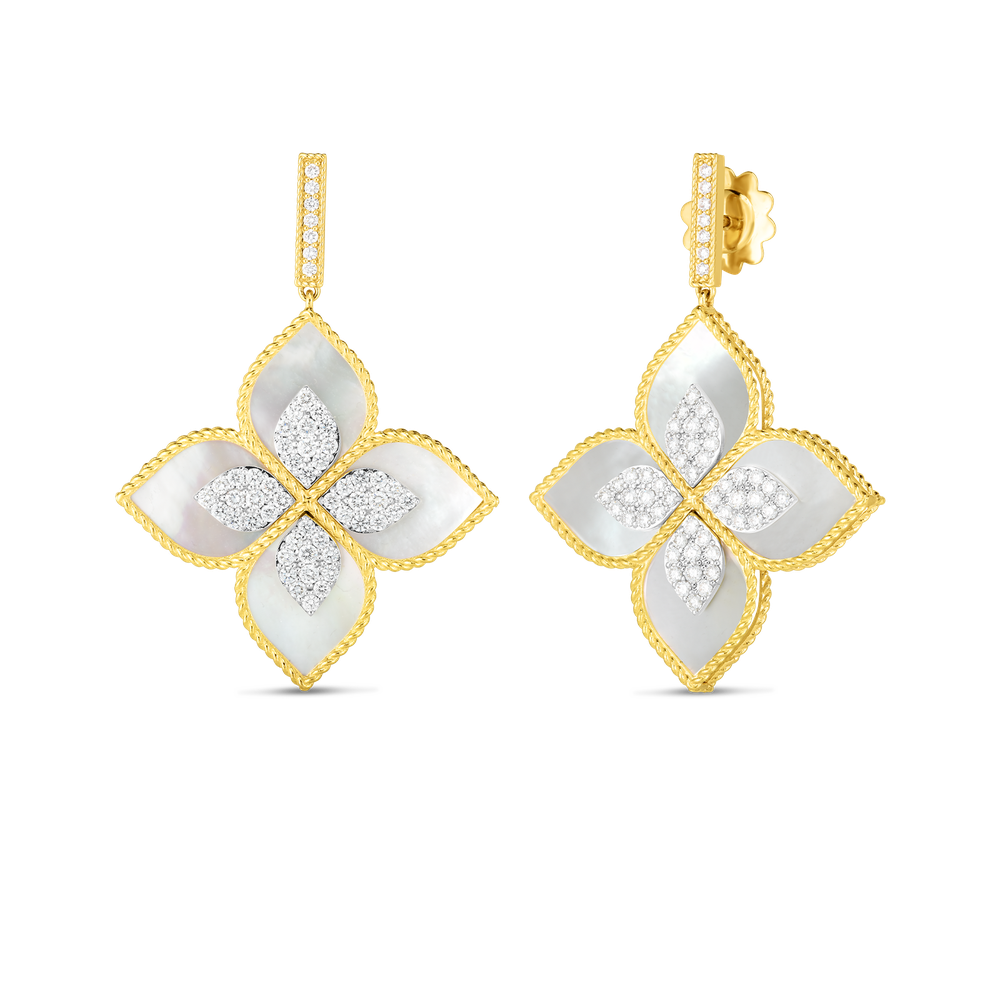 Venetian Princess Diamond And Mother Of Pearl Large Flower Drop Earrings