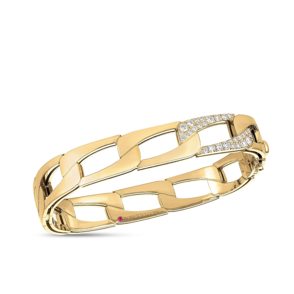 Roberto Coin Navarra Wide Link Square Bangle Diamond in 18K yellow gold