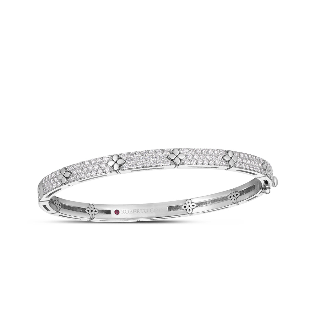 Love In Verona Pavé Diamond And Polished Flower Narrow Bangle