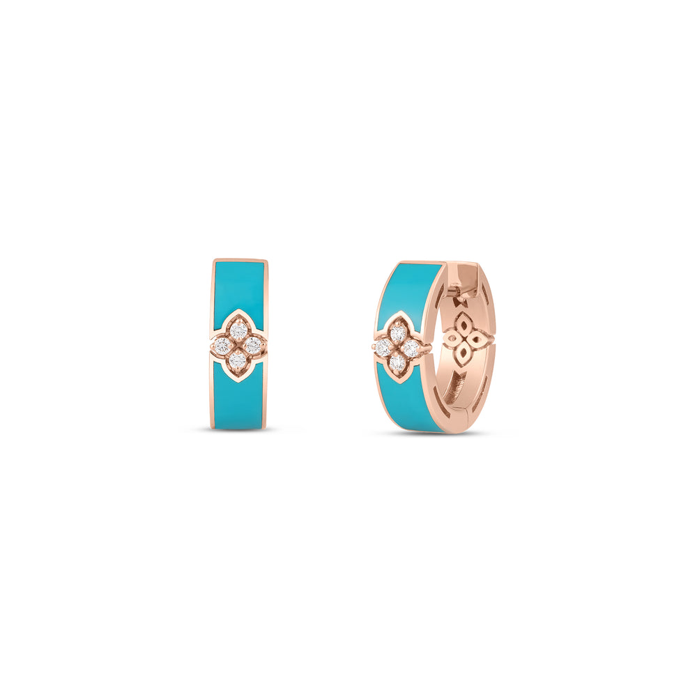 Love In Verona Diamond And Cyan Enamel Hoop Earrings