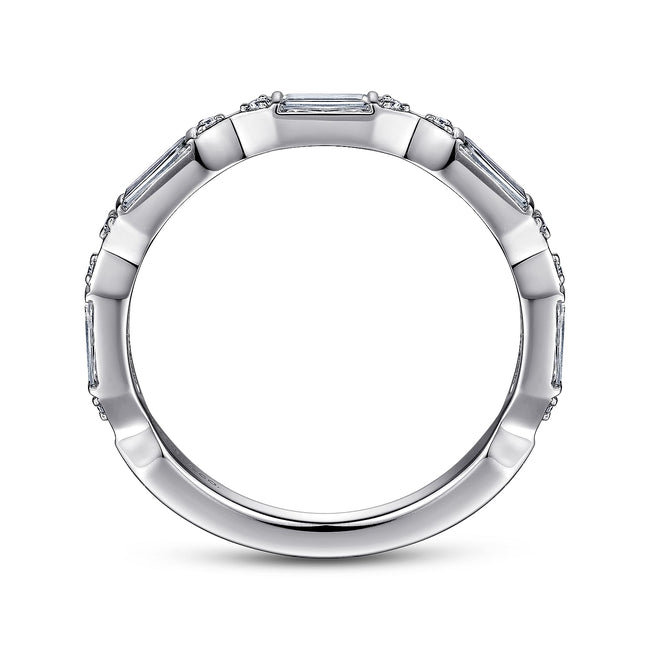 14K White Gold Channel Set Baguette and Round Diamond Anniversary Band