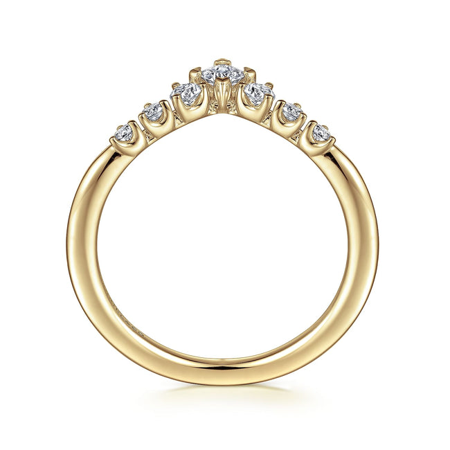 Curved 14K Yellow Gold Princess Cut and Round Diamond Anniversary Band