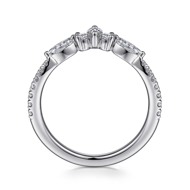 Curved 14K White Gold Marquise and Round Diamond Anniversary Band