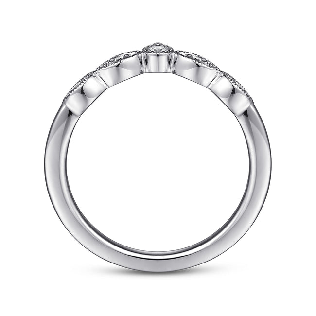 Vintage Inspired 14K White Gold Curved Gold Diamond Anniversary Band
