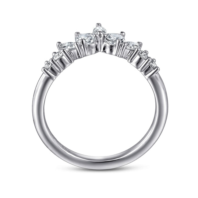 Curved-14K White Gold Round Pear Shaped and Marquise Diamond Anniversary Band
