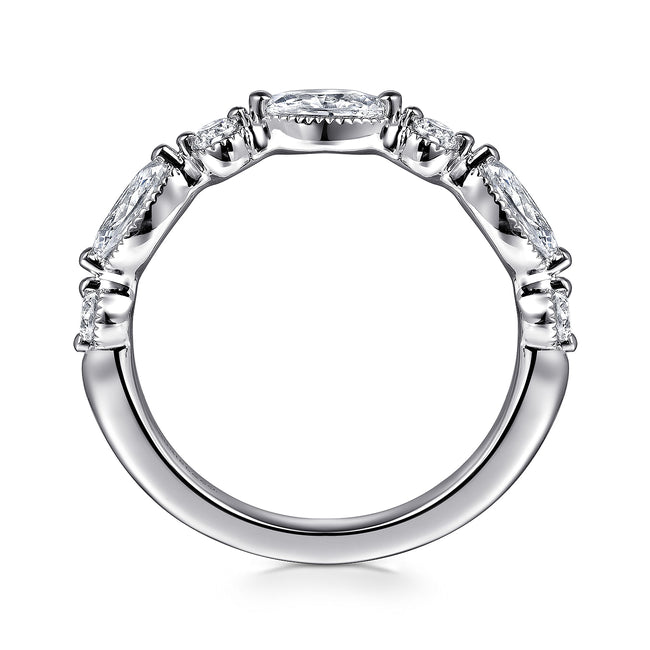 14K White Gold Marquise and Round Diamond Anniversary Band