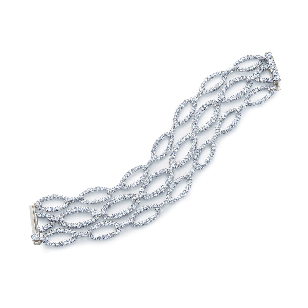 Kwiat Madison Avenue 3 Row Diamond Link Bracelet in 18K White Gold