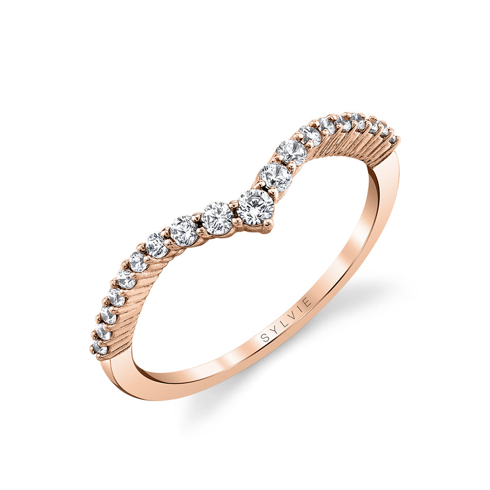 Sylvie Curved Chevron Diamond Wedding Band