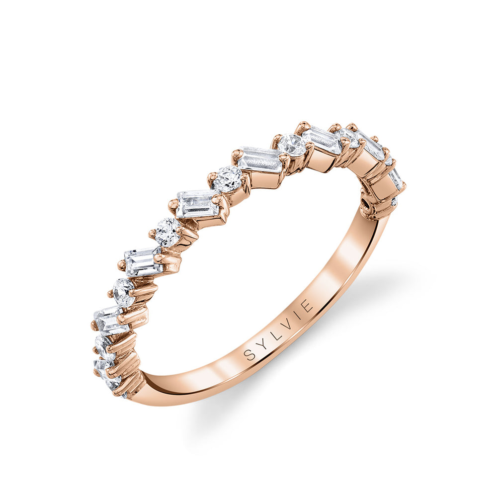 Sylvie Baguette and Round Slanted Diamond Wedding Band