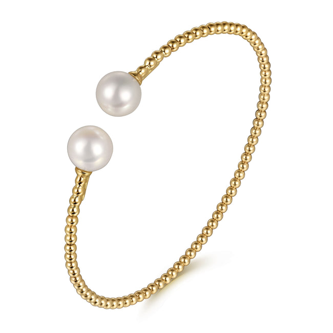 14K Yellow Gold Bujukan Pearls Split Bangle