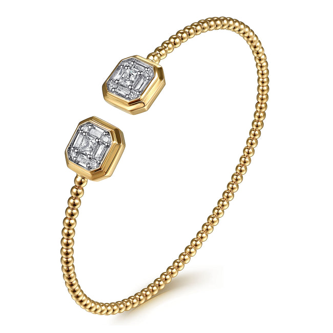 14K Yellow Gold Bujukan Baguette and Princess Diamond Split Bangle Bracelet