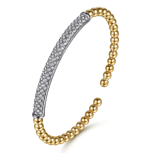 14K White & Yellow Gold Bujukan Beads and Diamond Split Bangle Bracelet