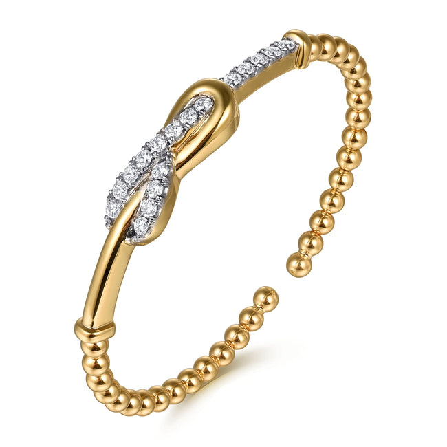 14K Yellow Gold Bujukan Diamond Interlock Split Bangle Bracelet