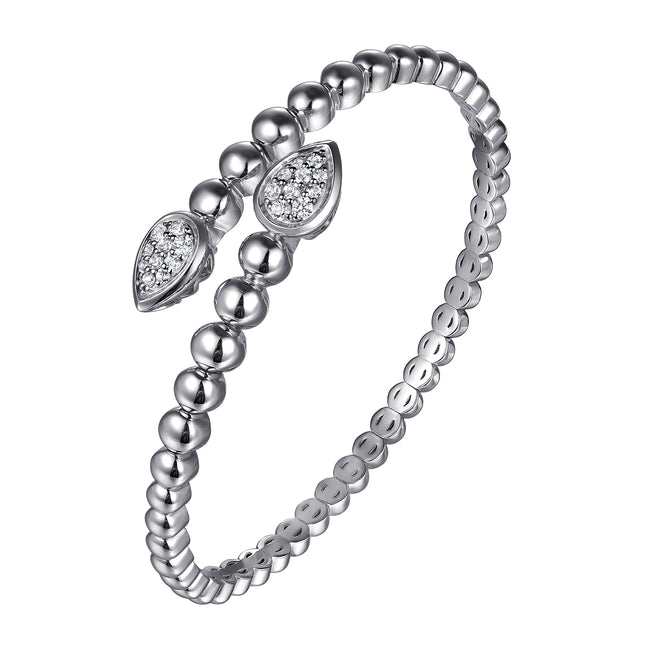 925 Sterling Silver Bujukan White Sapphire Bypass Bangle Bracelet