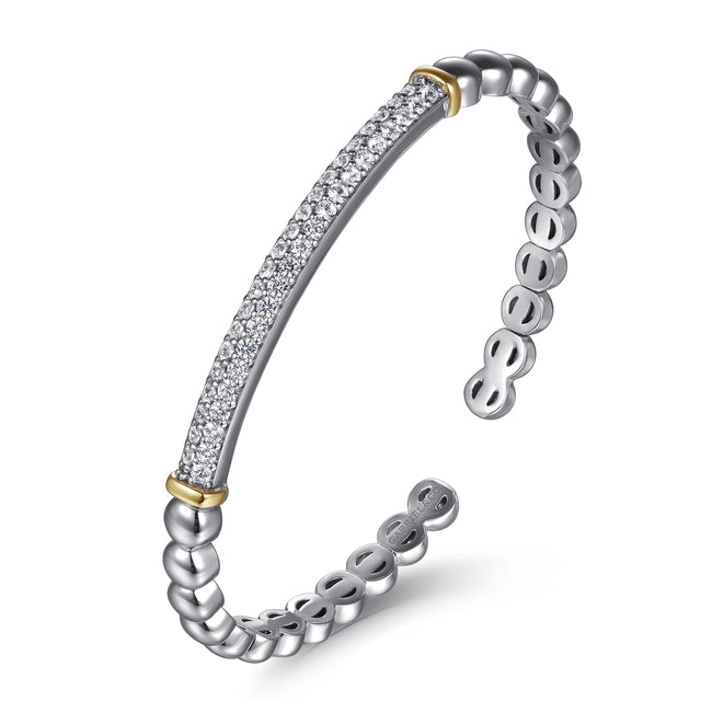 14K Yellow Gold and 925 Sterling Silver Bujukan White Sapphire Open Bangle Bracelet