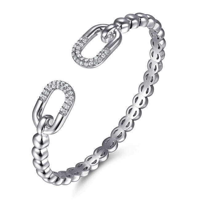 925 Sterling Silver Bujukan and White Sapphire Open Bangle Bracelet
