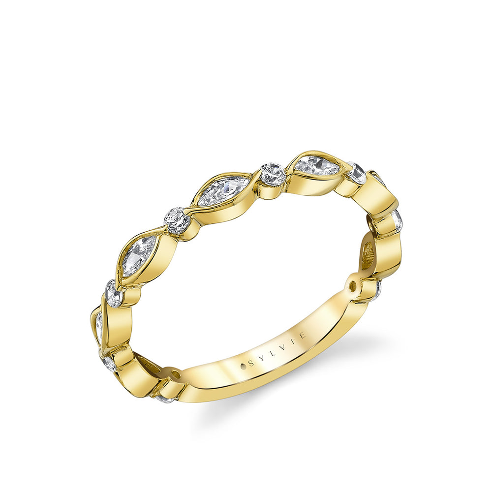 Sylvie Tulira Alternating Diamond and Leaf Wedding Ring - Xyris
