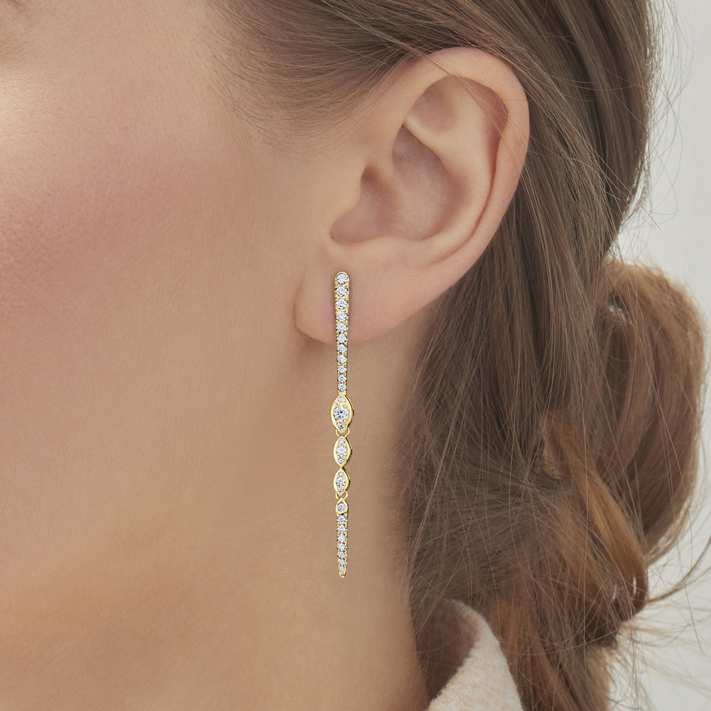 Vine Drop Earrings with Diamonds in 18k Yellow Gold