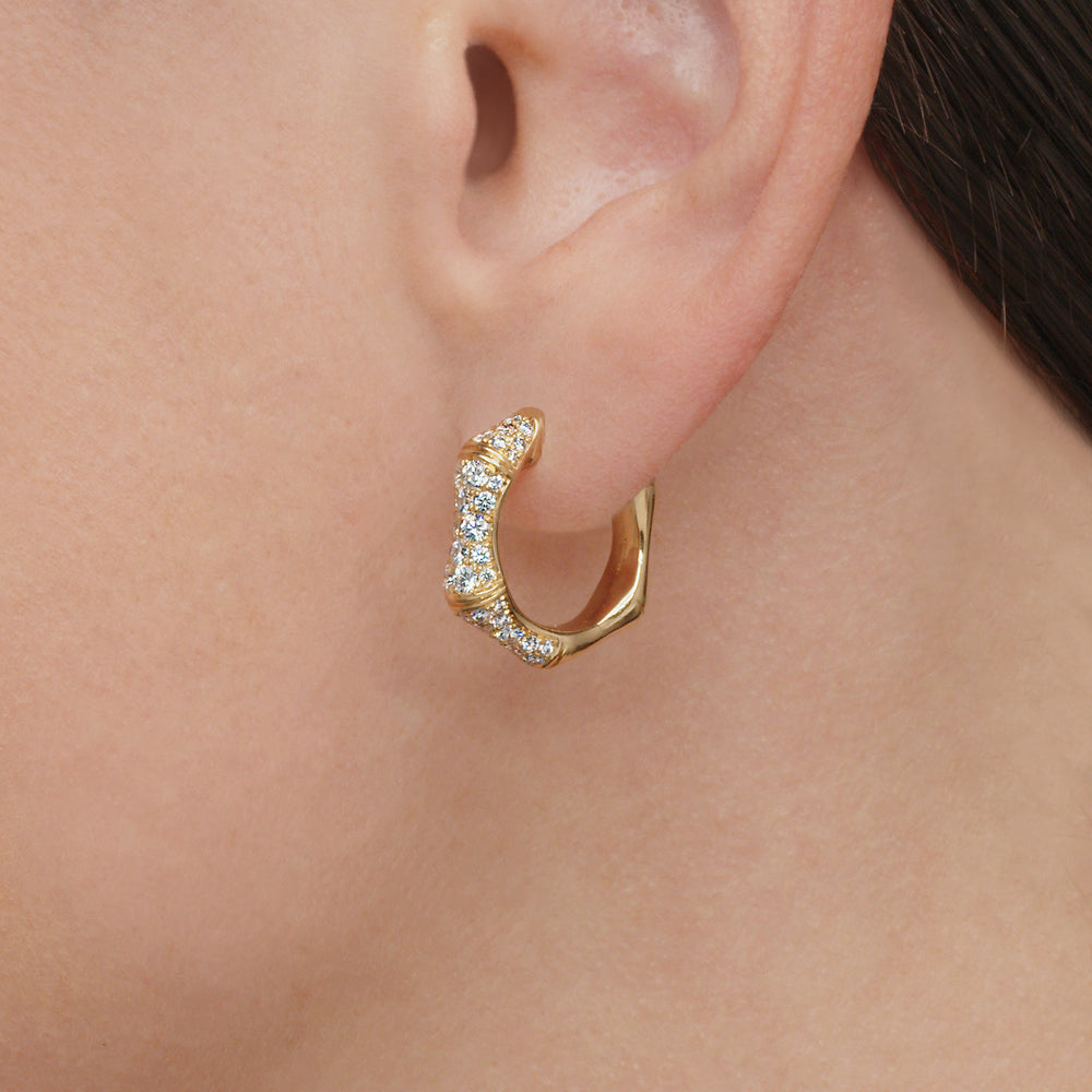 Zen Diamond Huggie Earrings in 18K Yellow Gold